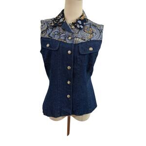Vtg 90s Hayden Adele denim vest top paisley western sz M sleeveless cowgirl boho